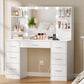 Large Vanity Desk with LED Lighted Mirror & Power Outlet,Makeup Vanity Table with 7 Drawers,4 Shelves and 5 Hooks,Vanity Table, Vanity Desk Set for Bedroom,Bathroom,White