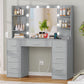 Large Vanity Desk with LED Lighted Mirror & Power Outlet,Makeup Vanity Table with 7 Drawers,4 Shelves and 5 Hooks,Vanity Table, Vanity Desk Set for Bedroom,Bathroom,White