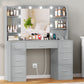 Large Vanity Desk with LED Lighted Mirror & Power Outlet,Makeup Vanity Table with 7 Drawers,4 Shelves and 5 Hooks,Vanity Table, Vanity Desk Set for Bedroom,Bathroom,White