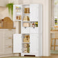 Usikey Kitchen Pantry Cabinet with Adjustable Shelf, Tall Storage Cabinet with 2 Drawers & 4 Door Shelves, Pantry Cabinets for Dining Room, White