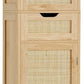 usikey Tall Bathroom Cabinet with Doors, Rattan Storage Cabinet with Adjustable Shelves, Freestanding Narrow Linen Cabinet for Living Room, Entryway, Kitchen, Home Office, Natural