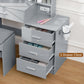 usikey Large Vanity Table Set with Lighted Mirror & Charging Station, Makeup Vanity Dressing Table with 4 Storage Shelves and 4 Drawers, Vanity Desk with 3-Drawer Chest and Cushioned Stool, Grey