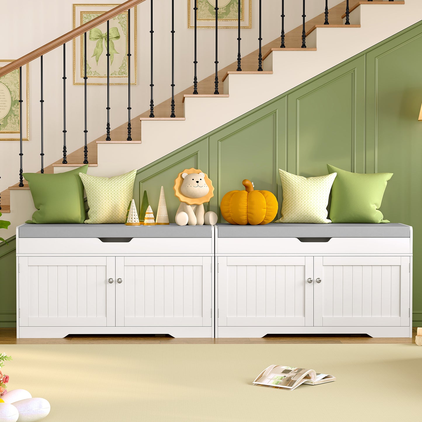 usikey Shoe Bench with Lift Top Storage, Storage Bench with Padded Seat Cushion, Entryway Bench with 2 Adjustable Shelves, for Entryway, Living Room, Bedroom