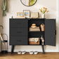 USIKEY Storage Cabinet with Rattan Door & 3 Drawers, Entryway Cabinet with Adjustable Shelf, Accent Cabinet for Living Room