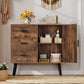 USIKEY Storage Cabinet with Rattan Door & 3 Drawers, Entryway Cabinet with Adjustable Shelf, Accent Cabinet for Living Room