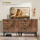 USIKEY Storage Cabinet with Rattan Door & 3 Drawers, Entryway Cabinet with Adjustable Shelf, Accent Cabinet for Living Room