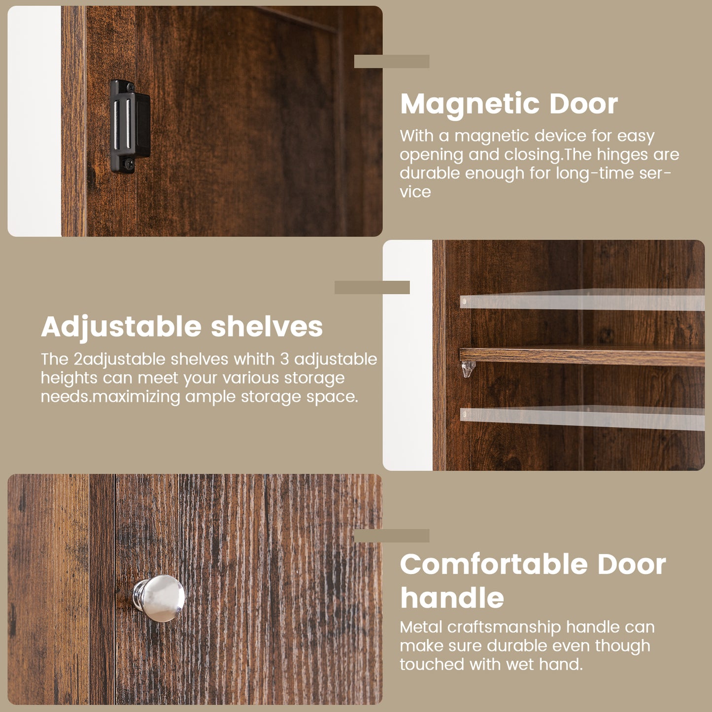 usikey Tall Bathroom Cabinet with Doors, Rattan Storage Cabinet with Adjustable Shelves, Freestanding Narrow Linen Cabinet for Living Room, Entryway, Kitchen, Home Office, Natural