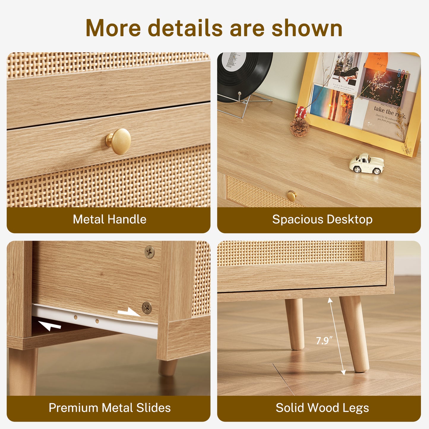 47.2''Wide 6 Drawer Dresser for Bedroom, Rattan Dresser Chest of Drawers, Modern Wood Dresser Chest for Bedroom, Living Room, Entryway, Natural