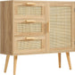 Storage Cabinet with 3 Drawers, Rattan Cabinet with Adjustable Shelf, Accent Cabinet for Living Room, Entryway