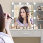 USIKEY Makeup Vanity with Lights, Vanity Desk with Mirror and 10 LED Lights, Vanity Table with 4 Drawers, Cabinet & 4 Necklace Hooks for Bedroom