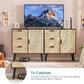 Storage Cabinet with 3 Drawers, Rattan Cabinet with Adjustable Shelf, Accent Cabinet for Living Room, Entryway