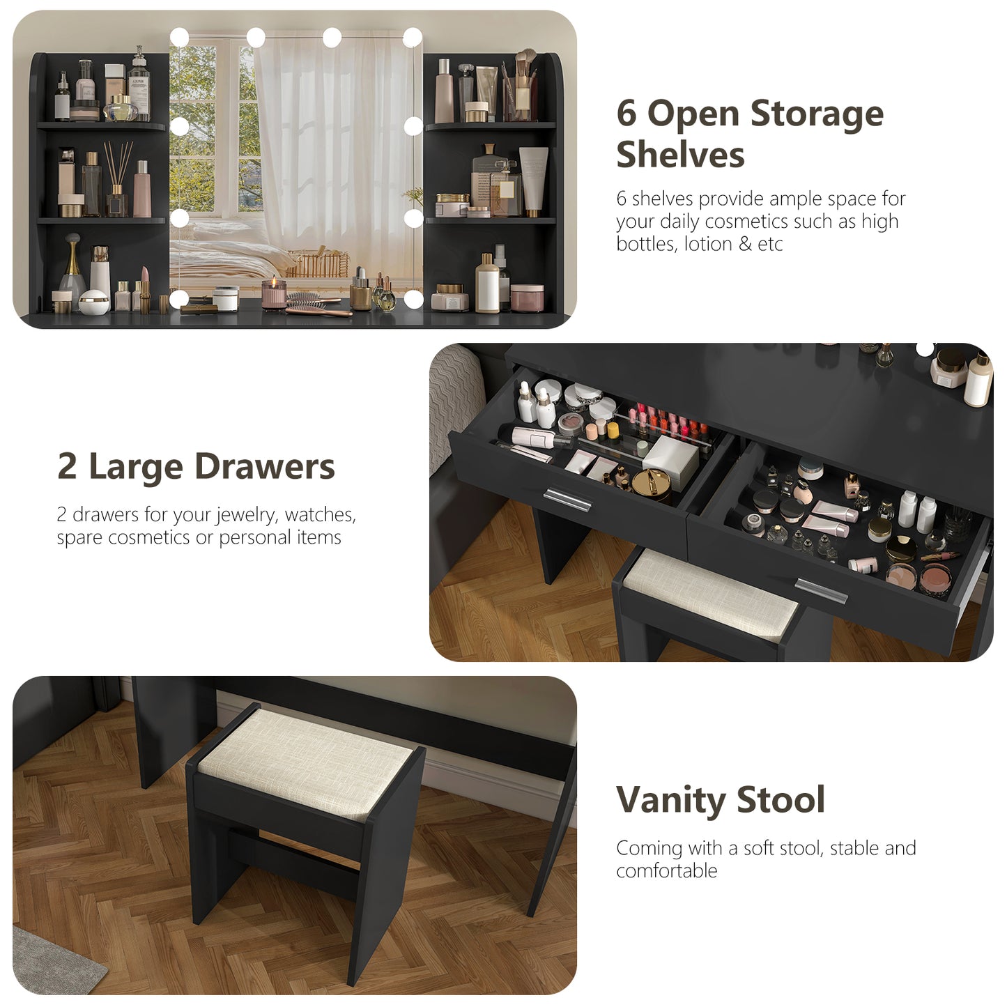 USIKEY Large Vanity Set with 10 Light Bulbs