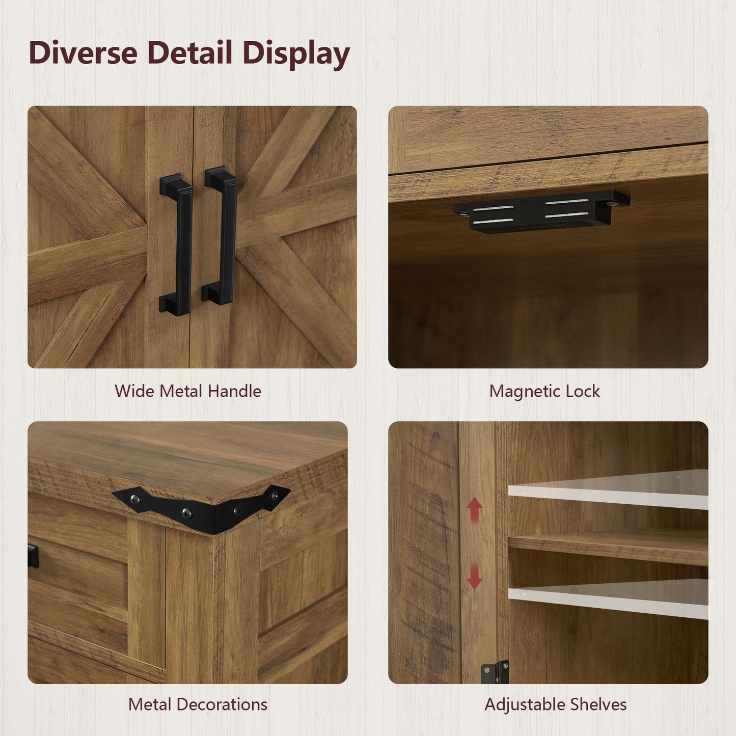 USIKEY 55" Buffet Cabinet With Storage, Large Sideboard Buffet Storage Cabinet With 3 Drawers, Farmhouse Coffee Bar Cabinet, For Kitchen, Living Room