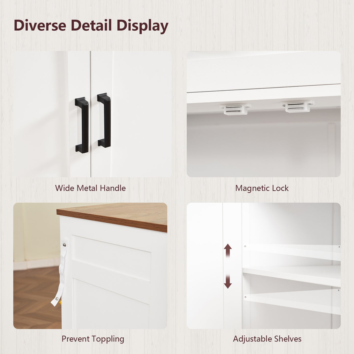 USIKEY 55" Large Sideboard Buffet Cabinet with 4 Doors  and 2 Drawers, Modern Coffee Bar with Adjustable Shelves for Kitchen, Dining Room, White