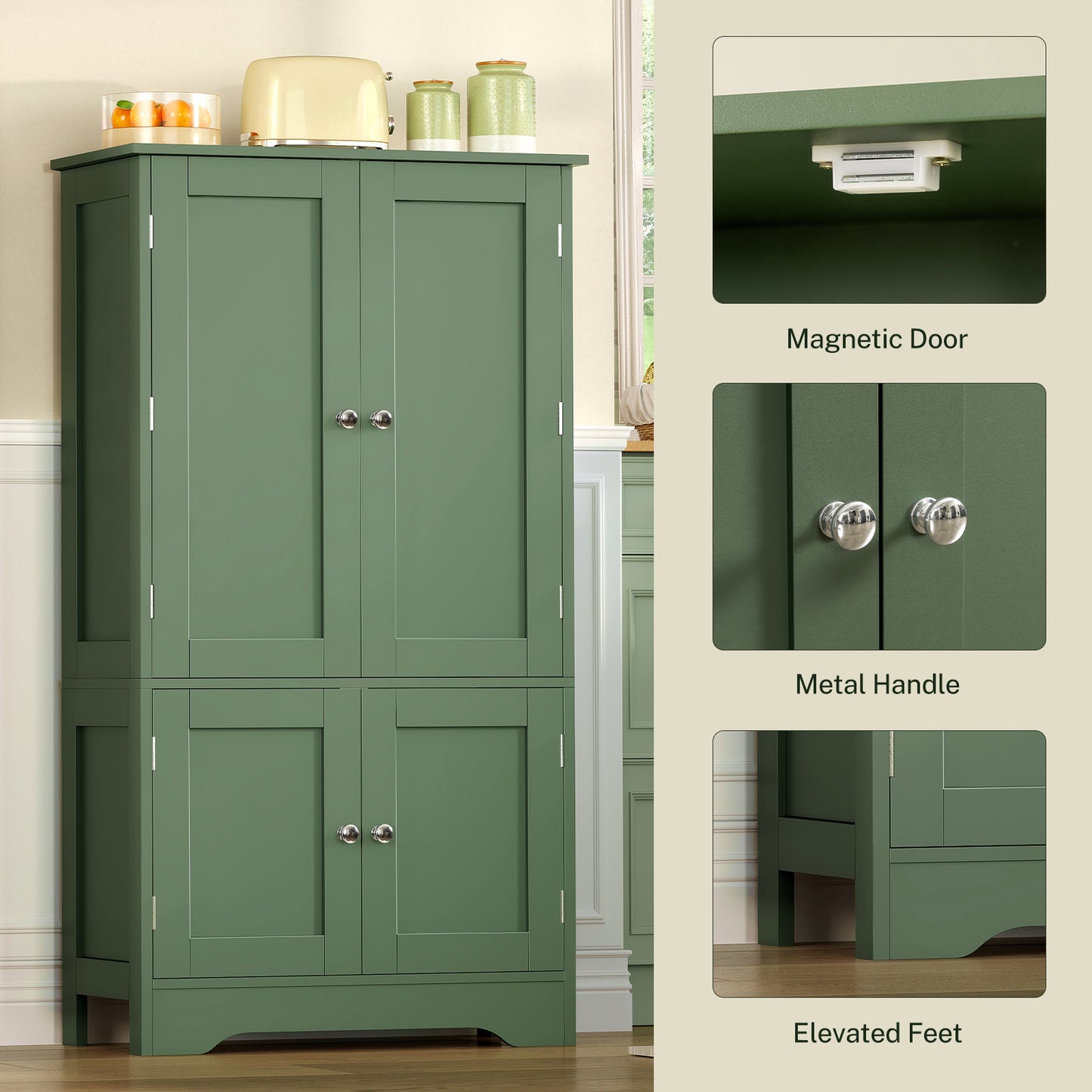USIKEY Pantry Cabinet, Kitchen Pantry Storage Cabinet with Doors and Adjustable Shelves, Food Pantry for Kitchen, Dining Room, Living Room and Garage