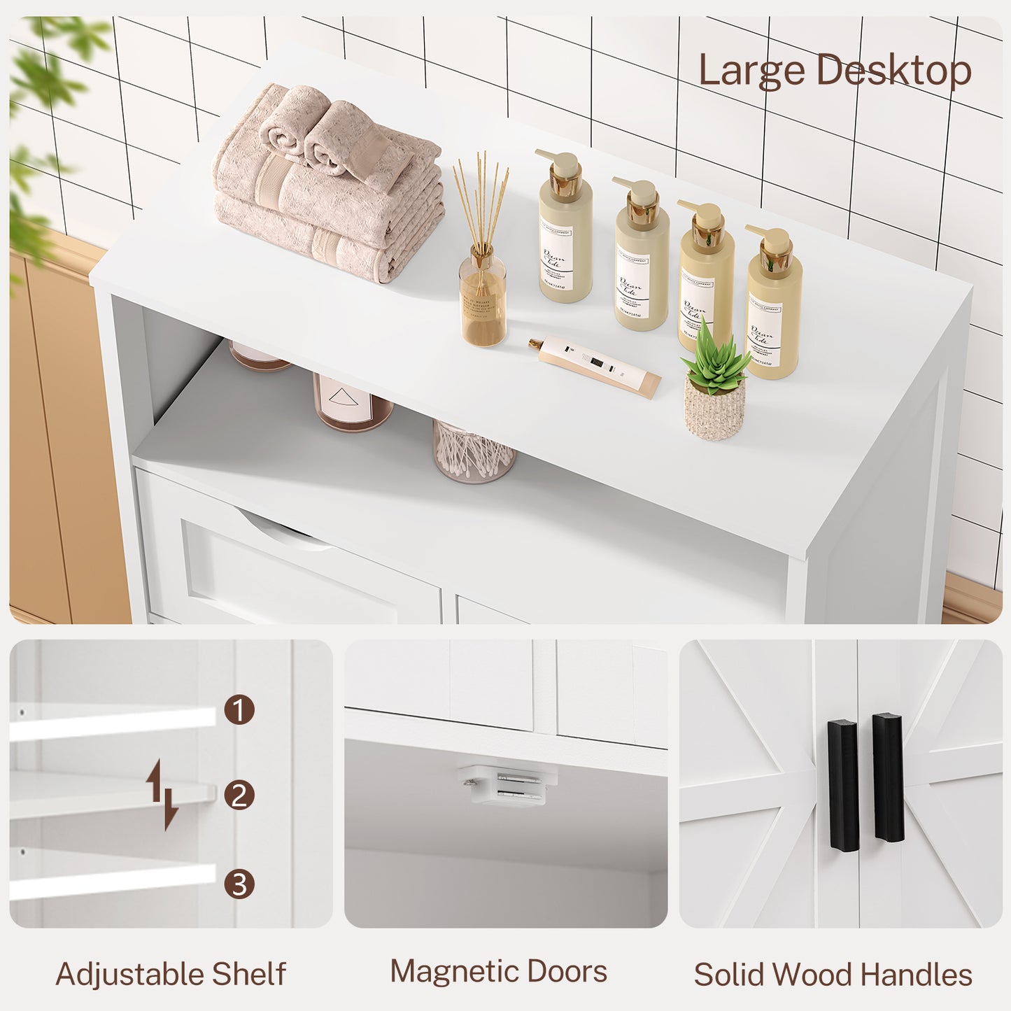 USIKEY Farmhouse Storage Cabinets, Kitchen Storage Cabinet with 2 Adjustable Drawers & Shelf, Floor Cabinet, for Living Room, Home Office, Kitchen