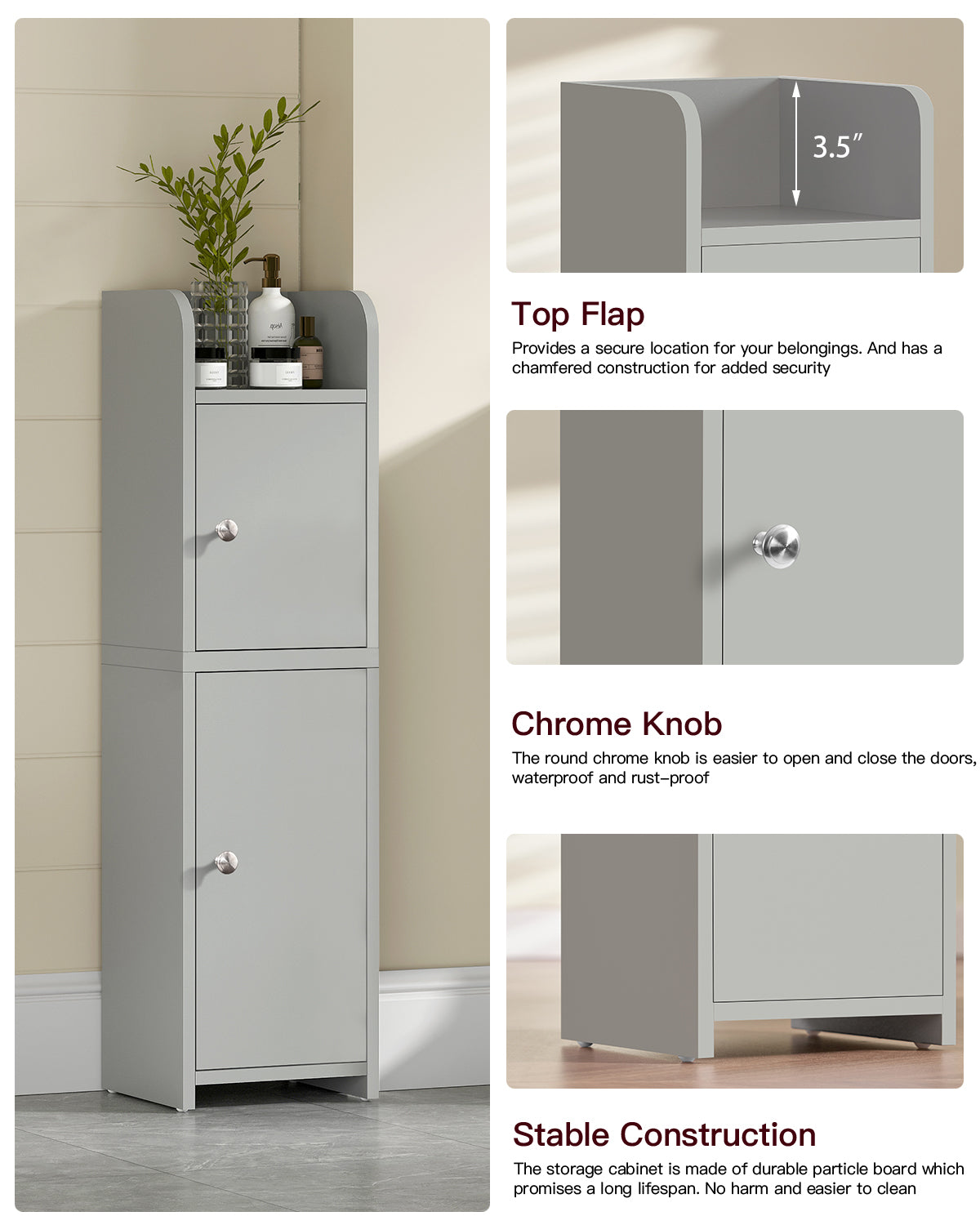 Bathroom Storage Cabinet, Narrow Cabinet with Doors and Adjustable Shelves, Corner Bathroom Cabinet, Bathroom Storage for Small Spaces