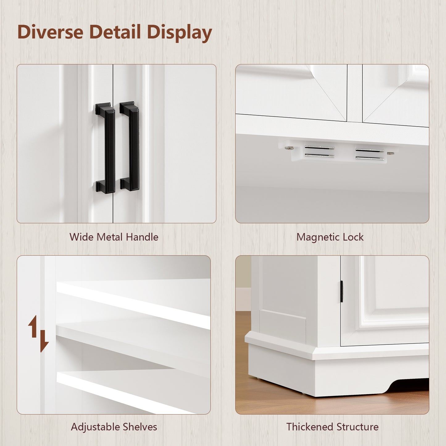 usikey 63” Large Buffet Cabinet with 4 Doors and 3 Drawers, Buffet Sideboard Cabinet with Storage and 2 Adjustable Shelves, Coffee Bar, Wine Bar for Living Room, White