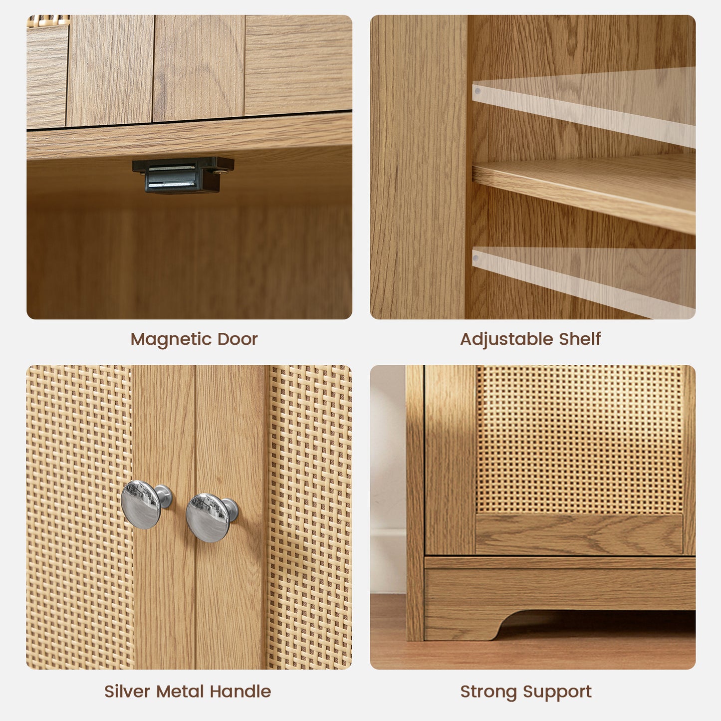 USIKEY Storage Cabinet, Bathroom Cabinet with 4 Doors & Adjustable Shelf, Bathroom Floor Cabinet for Living Room, Entryway, Home Office