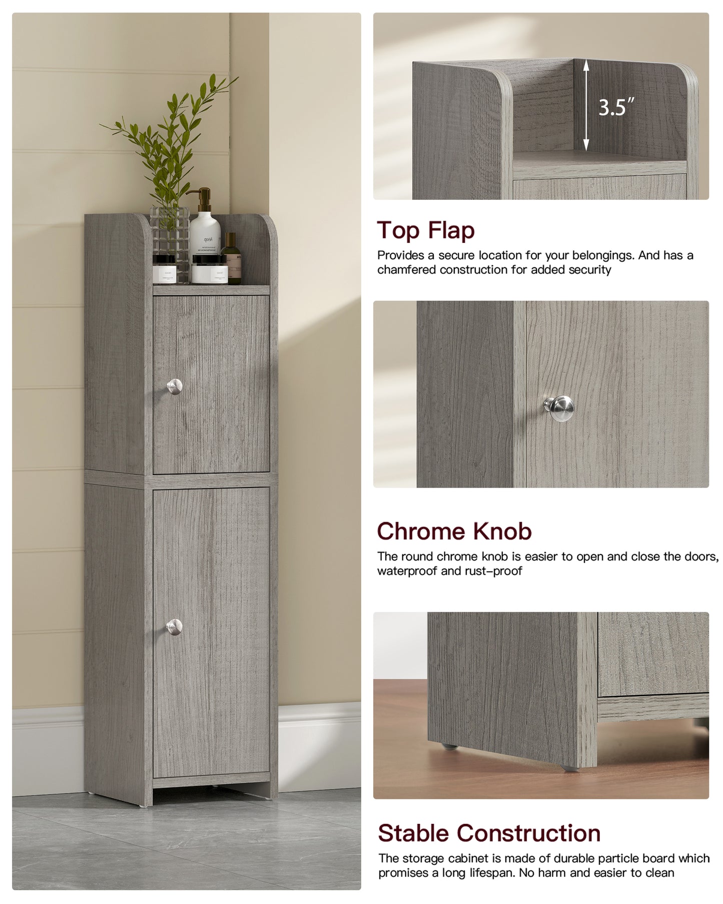 Bathroom Storage Cabinet, Narrow Cabinet with Doors and Adjustable Shelves, Corner Bathroom Cabinet, Bathroom Storage for Small Spaces