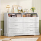 White Dresser for Bedroom, 6 Drawer Dresser with Charging Station & LED Lights, Dressers & Chests of Drawers, Dresser TV Stand for Bedroom, White