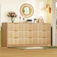 Usikey Fluted Dresser with 9 Drawers 63'' Wide Modern Dressers with Wood Chests of Drawers with Gold Handle &  Natural Wood TV Dresser for Bedroom