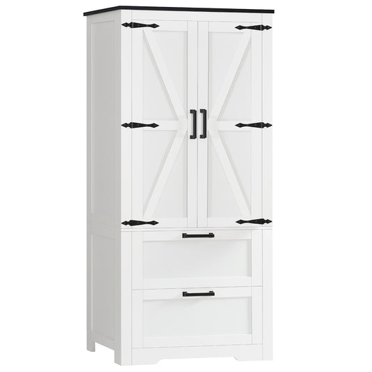 USIKEY 50.4" H Farmhouse Storage Cabinet, Bathroom Storage Cabinet with with 2 Doors & Drawers and Adjustable Shelf, for Bathroom, Living Room, White