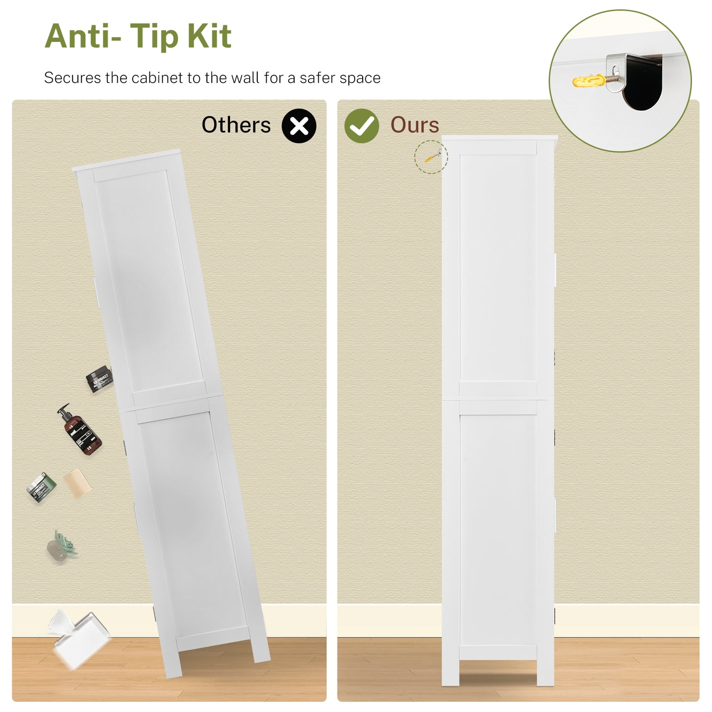 USIKEY 67” Storage Cabinet, Kitchen Pantry Cabinet with 4 Doors and Adjustable Shelves, Cupboard, Tall Bathroom Cabinets for Living Room, White
