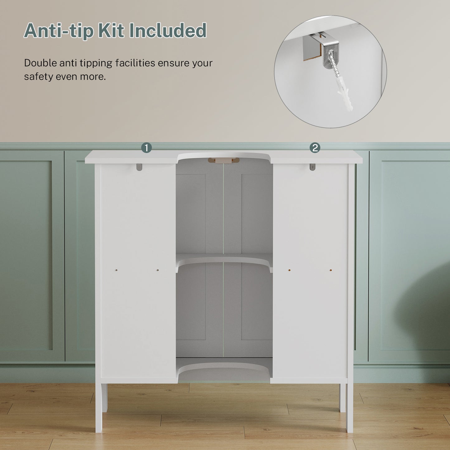 USIKEY Pedestal Sink Storage Cabinet with 2 Doors and Shelf, Under Sink Cabinet, Bathroom Sink Cabinet with U-Shape, White