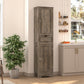 usikey Tall Bathroom Cabinet with Doors, Rattan Storage Cabinet with Adjustable Shelves, Freestanding Narrow Linen Cabinet for Living Room, Entryway, Kitchen, Home Office, Natural