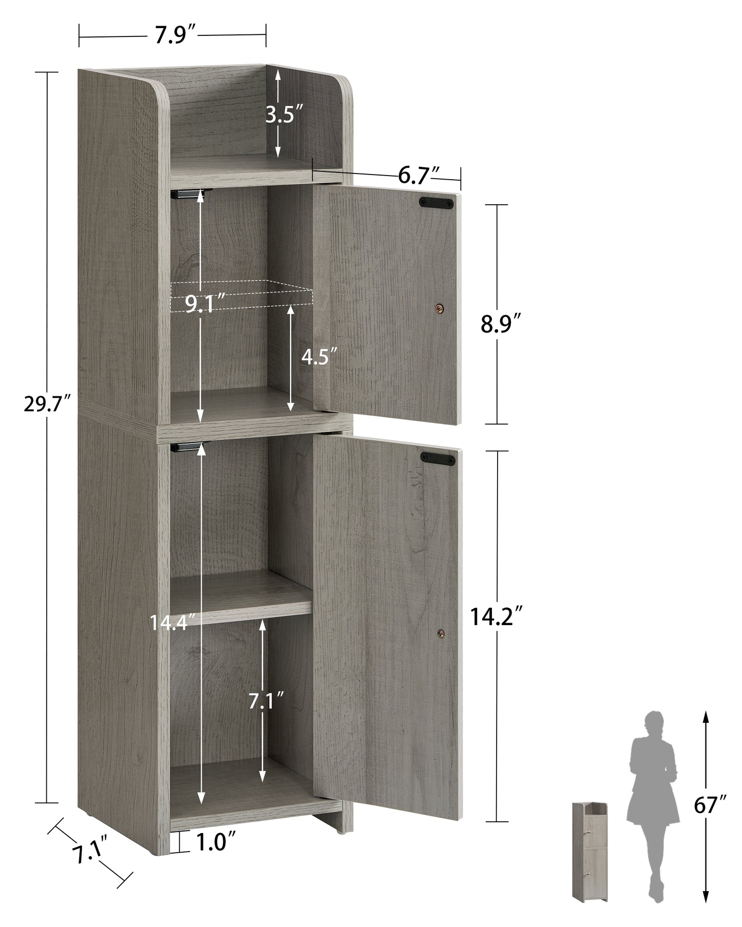 Bathroom Storage Cabinet, Narrow Cabinet with Doors and Adjustable Shelves, Corner Bathroom Cabinet, Bathroom Storage for Small Spaces