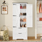 USIKEY 66.2" H Storage Cabinet with 2 Drawers, Farmhouse Kitchen Pantry Cabinet with 2 Doors & Adjustable Shelf, for Living Room, Kitchen, White