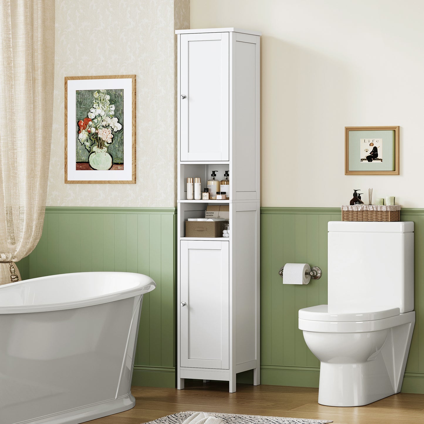 USIKEY 67" Tall Bathroom Cabinet with Adjustable Shelves and Doors, Narrow Bathroom Storage Cabinet for Small Space