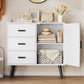 USIKEY Storage Cabinet with Rattan Door & 3 Drawers, Entryway Cabinet with Adjustable Shelf, Accent Cabinet for Living Room