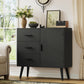 USIKEY Storage Cabinet with Rattan Door & 3 Drawers, Entryway Cabinet with Adjustable Shelf, Accent Cabinet for Living Room