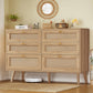 47.2''Wide 6 Drawer Dresser for Bedroom, Rattan Dresser Chest of Drawers, Modern Wood Dresser Chest for Bedroom, Living Room, Entryway, Natural