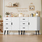 USIKEY Storage Cabinet with Rattan Door & 3 Drawers, Entryway Cabinet with Adjustable Shelf, Accent Cabinet for Living Room