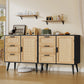 USIKEY Storage Cabinet with Rattan Door & 3 Drawers, Entryway Cabinet with Adjustable Shelf, Accent Cabinet for Living Room