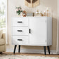 USIKEY Storage Cabinet with Rattan Door & 3 Drawers, Entryway Cabinet with Adjustable Shelf, Accent Cabinet for Living Room