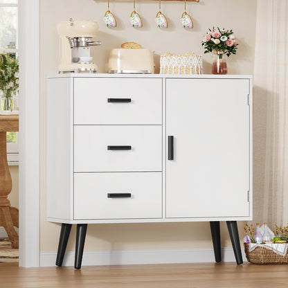 USIKEY Storage Cabinet with Rattan Door & 3 Drawers, Entryway Cabinet with Adjustable Shelf, Accent Cabinet for Living Room