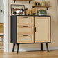 USIKEY Storage Cabinet with Rattan Door & 3 Drawers, Entryway Cabinet with Adjustable Shelf, Accent Cabinet for Living Room