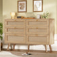 47.2''Wide 6 Drawer Dresser for Bedroom, Rattan Dresser Chest of Drawers, Modern Wood Dresser Chest for Bedroom, Living Room, Entryway, Natural
