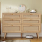 47.2''Wide 6 Drawer Dresser for Bedroom, Rattan Dresser Chest of Drawers, Modern Wood Dresser Chest for Bedroom, Living Room, Entryway, Natural