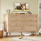 47.2''Wide 6 Drawer Dresser for Bedroom, Rattan Dresser Chest of Drawers, Modern Wood Dresser Chest for Bedroom, Living Room, Entryway, Natural