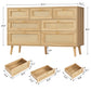 47.2''Wide 7 Drawer Dresser for Bedroom, Rattan Dresser Chest of Drawers, Modern Wood Dresser Chest for Bedroom, Living Room, Entryway, Natural