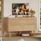 Usikey Dresser for Bedroom, 5 Drawer, Boho Dresser for Closet, Chest of Drawers with Solid Wood Legs, Dressers TV Stand, for Entryway, Hallway, Natural