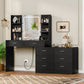 USIKEY Vanity Makeup Desk with LED Light Mirror & Power Outlet, 8 Drawers, Storage Shelves, & Adjustable Brightness Dressing Table, Corner Vanity Desk