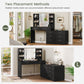 USIKEY Vanity Makeup Desk with LED Light Mirror & Power Outlet, 8 Drawers, Storage Shelves, & Adjustable Brightness Dressing Table, Corner Vanity Desk