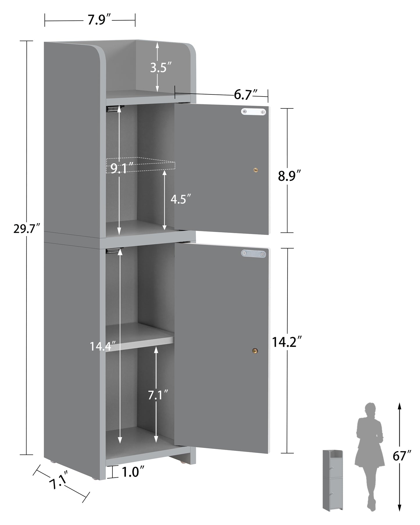 Bathroom Storage Cabinet, Narrow Cabinet with Doors and Adjustable Shelves, Corner Bathroom Cabinet, Bathroom Storage for Small Spaces