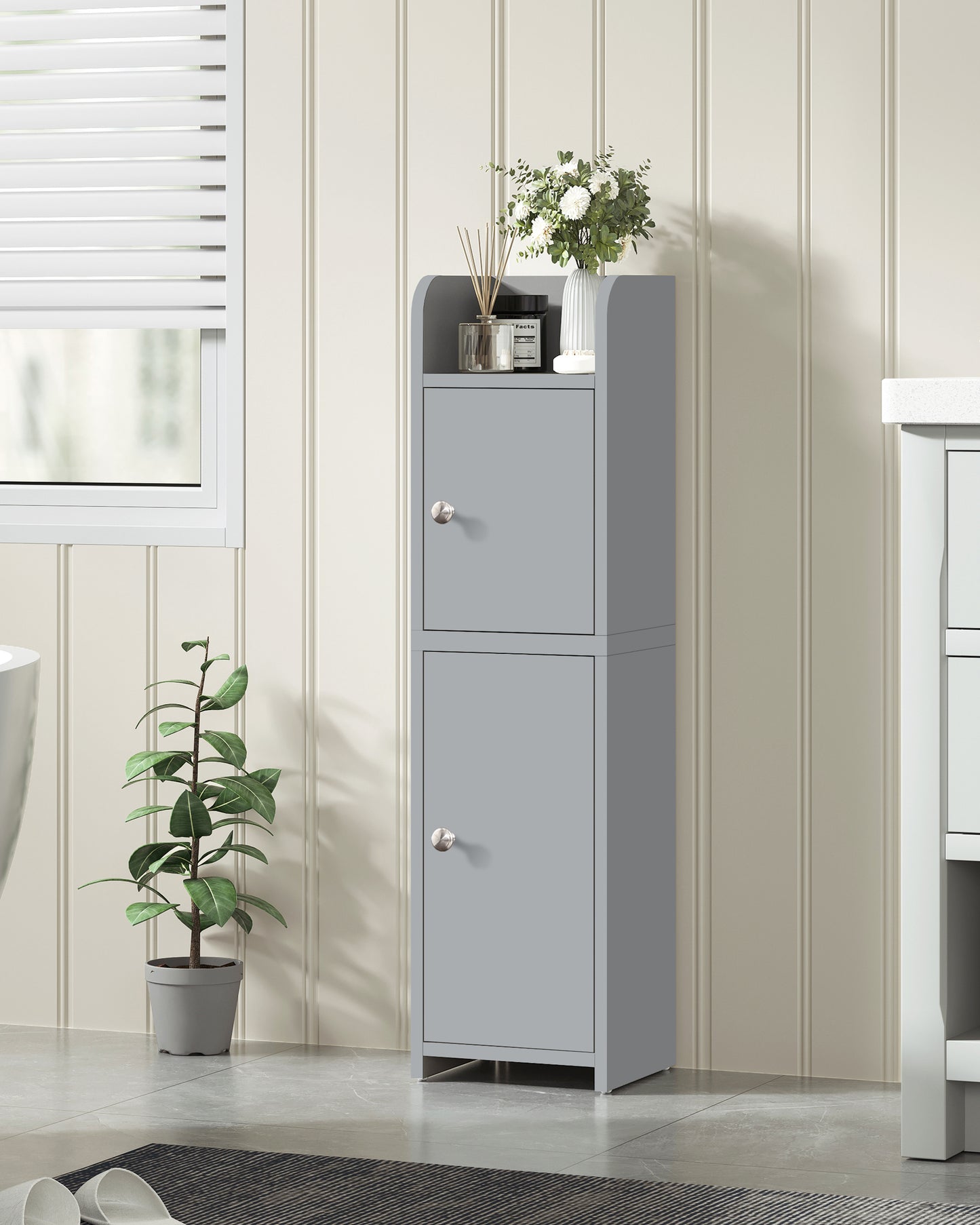 USIKEY Bathroom Storage Cabinet, Narrow Cabinet with Doors and Adjustable Shelves, Corner Bathroom Cabinet, Bathroom Storage for Small Spaces